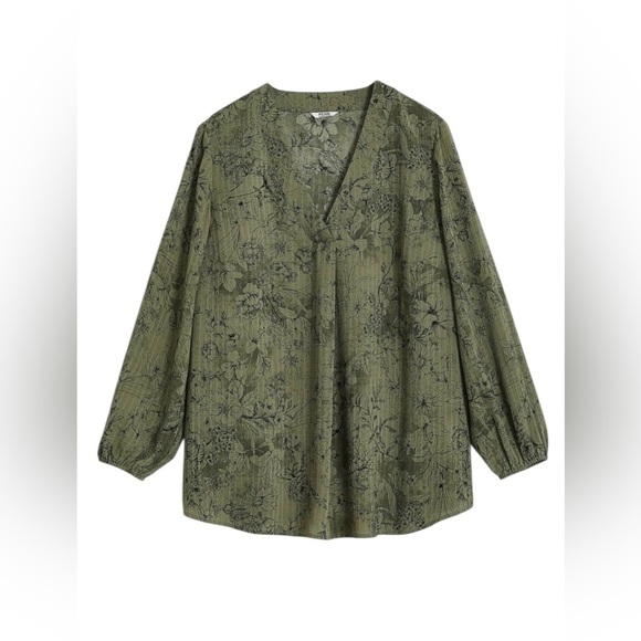 NWOT, Penningtons, Plus Size Tunic Blouse With Balloon Sleeves, 2X, Green - Picture 5 of 8